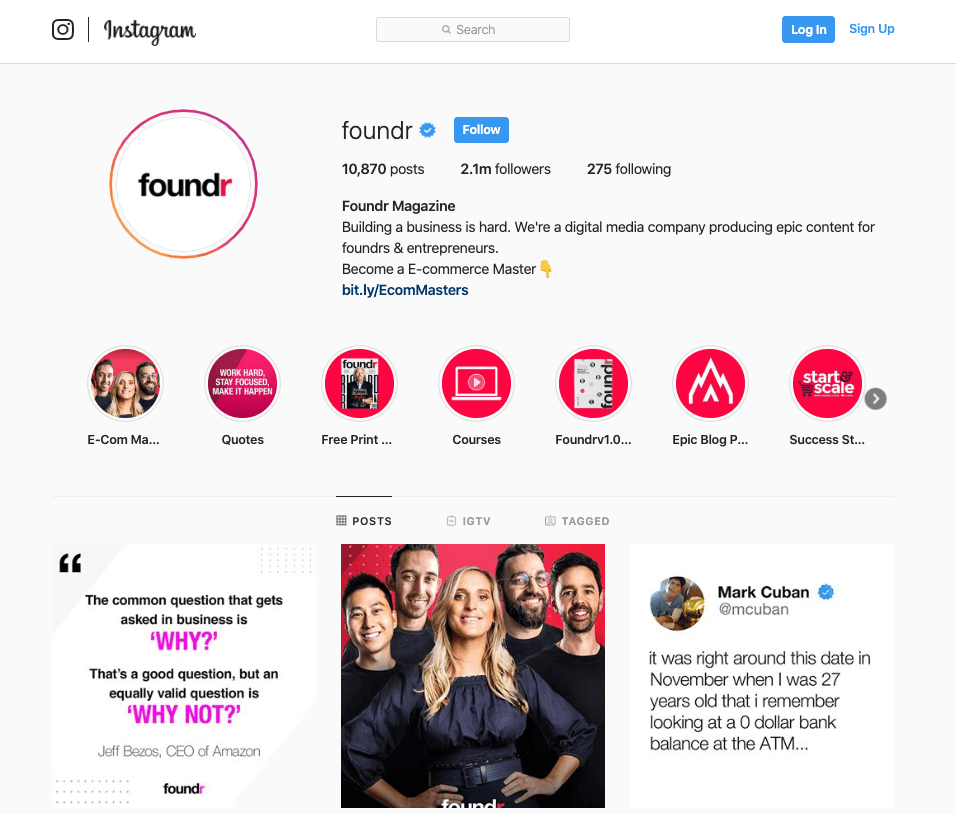 Foundr Magazine Instagram for business
