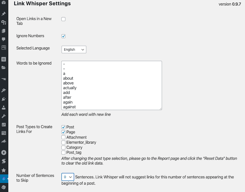 Link Whisper Settings Link Whisper Settings