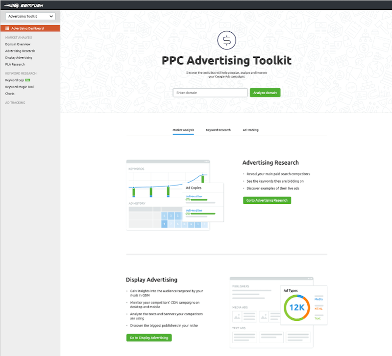 Boîte à outils publicitaire SEMrush pour PC