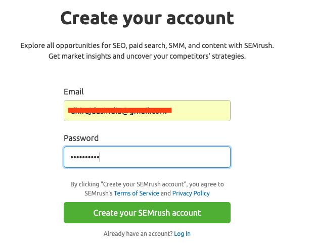Создайте свою учетную запись SEMrush