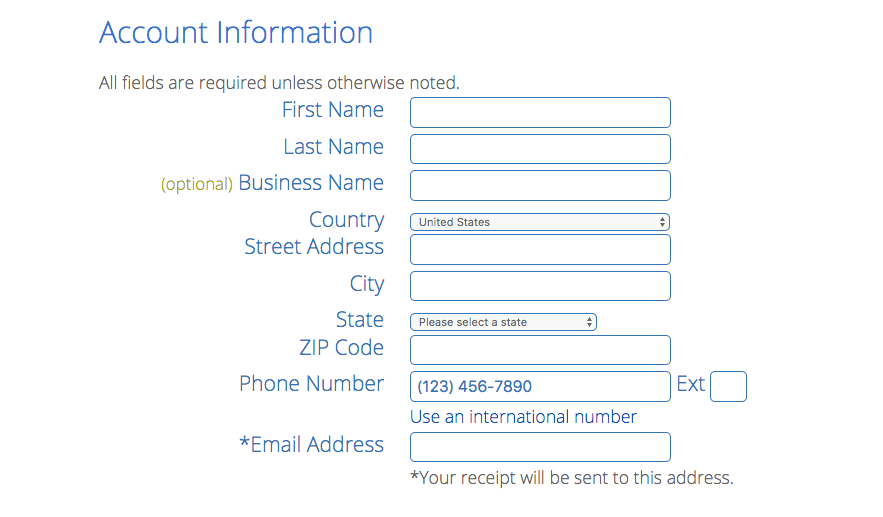 Bluehost Account Information