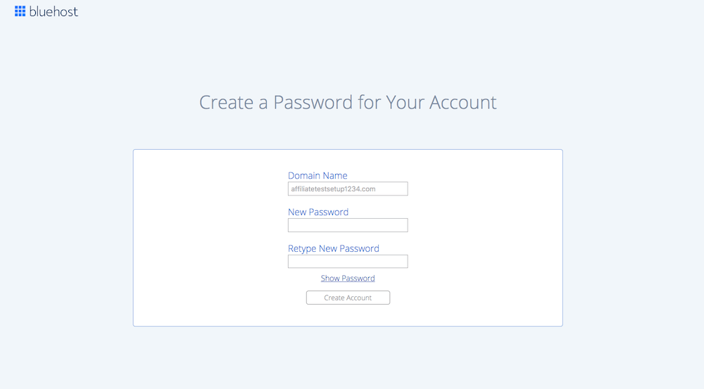 Bluehost Create Password