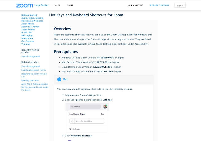 Zoom Shortcuts