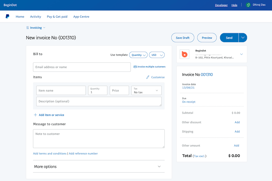 PayPal Invoice PayPal Invoice
