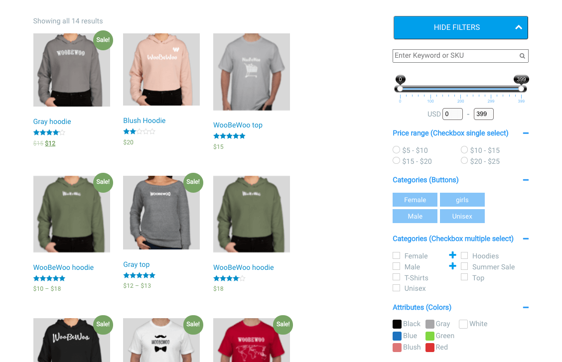 WooCommerce Product Filter by WooBeWoo Demo