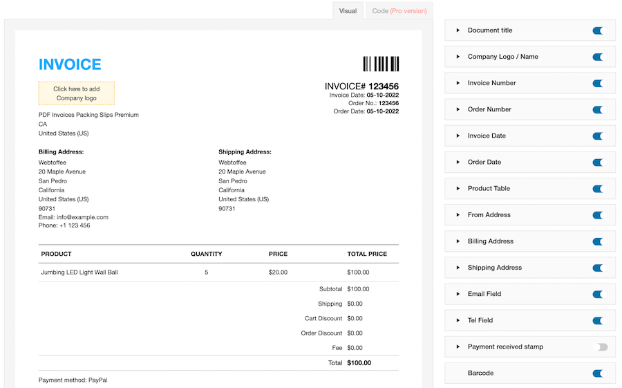 WooCommerce PDF invoices