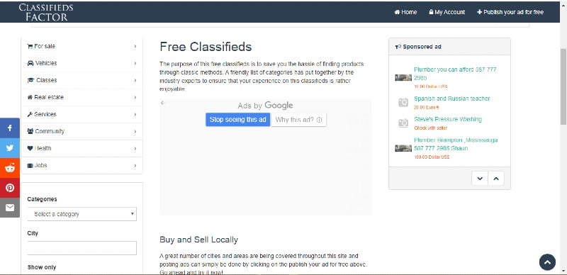 Classifieds Factor homepage screenshot