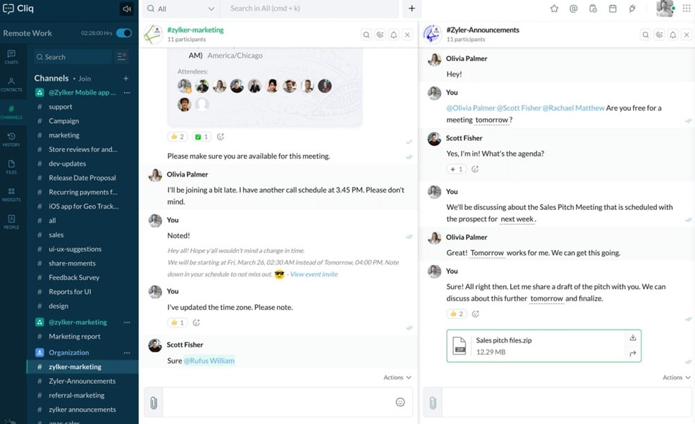 Zoho Chat messaging app overview